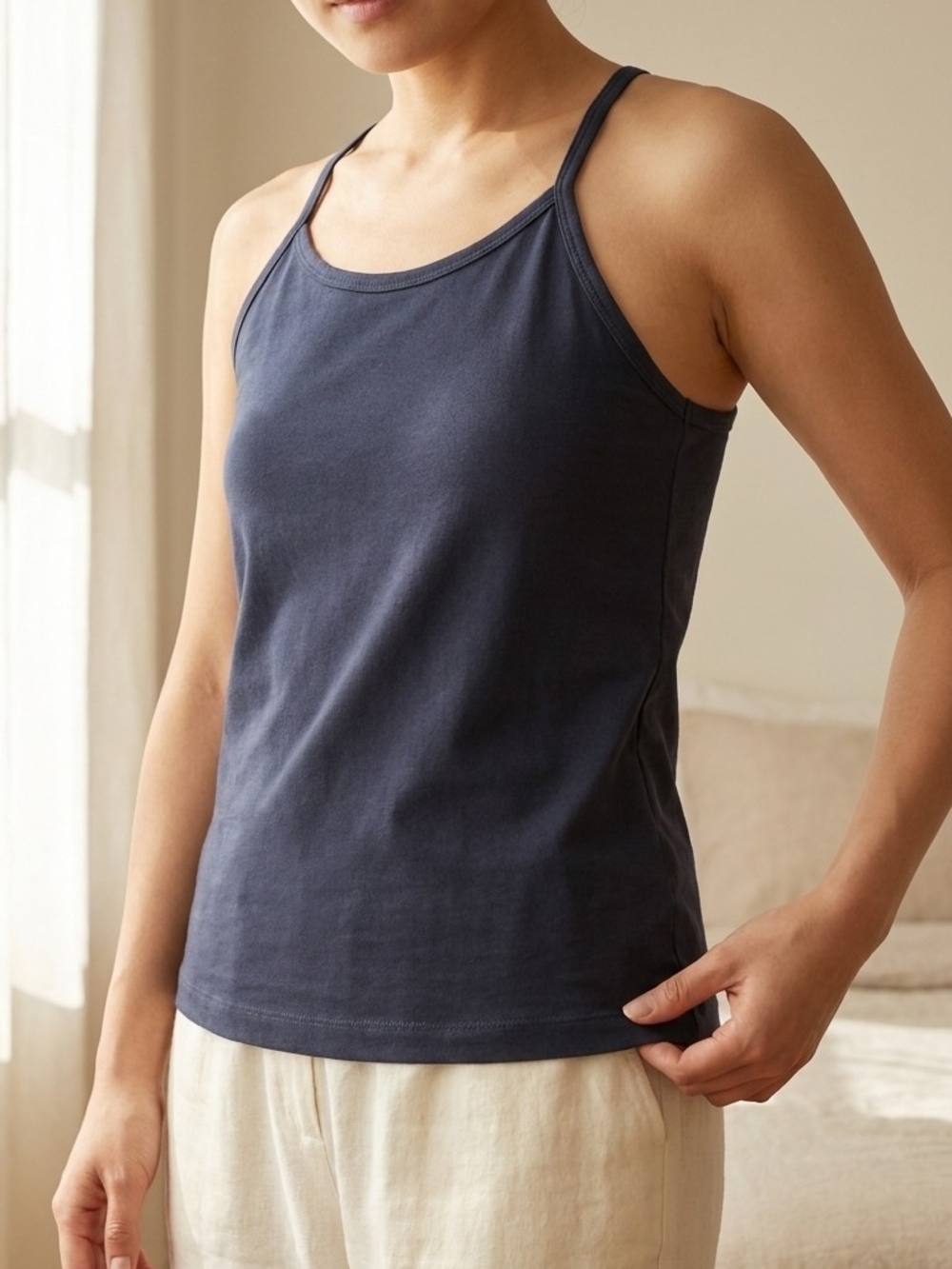 Meme Navy Slim-Strap Tank